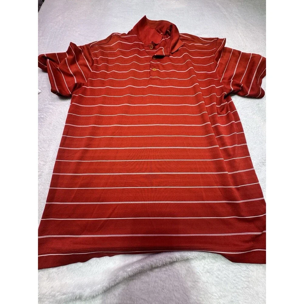 Nike Golf Polo‎ Shirt Mens Size Medium Performance Dri-Fit Polyester Red Stripe